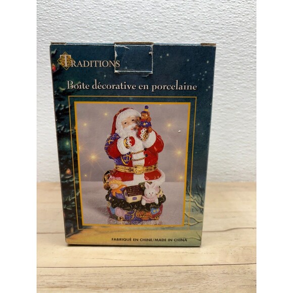 Traditions Porcelain Hand Painted Trinket Box Santa With Toys - Picture 14 of 15